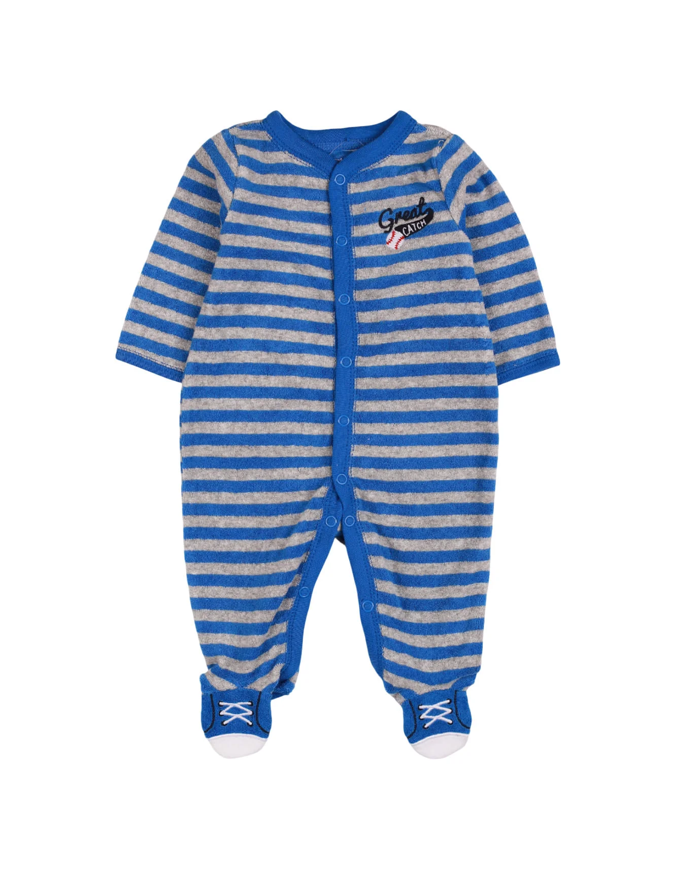 Baby Boys Full Rompers Bambies® Blue and Grey Terry Stripes at Zubaidas Official™ Pakistan