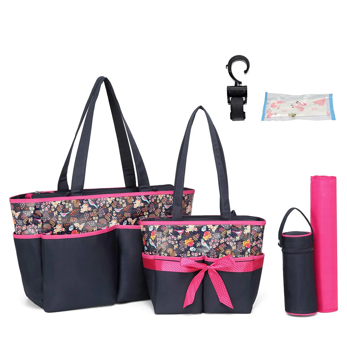 Baby Diaper Bag 5 Pieces Set Bambies Pink BB-MB-038 at Zubaidas