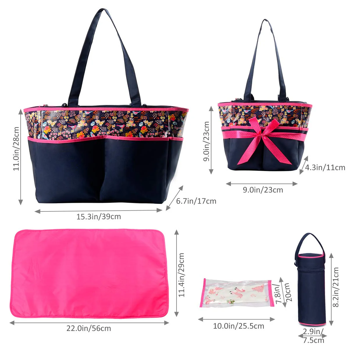 Baby Diaper Bag 5 Pieces Set Bambies Pink BB-MB-038 at Zubaidas - Image 3