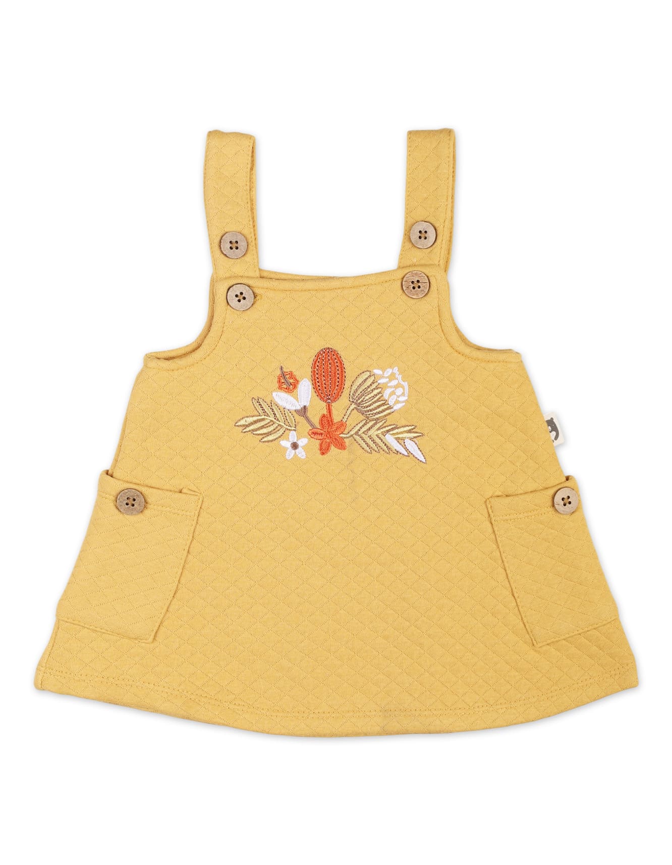 Baby Girls 3 Pieces Winter Pinafore Dress Set Bambies Floral Mustard at Zubaidas - Image 3