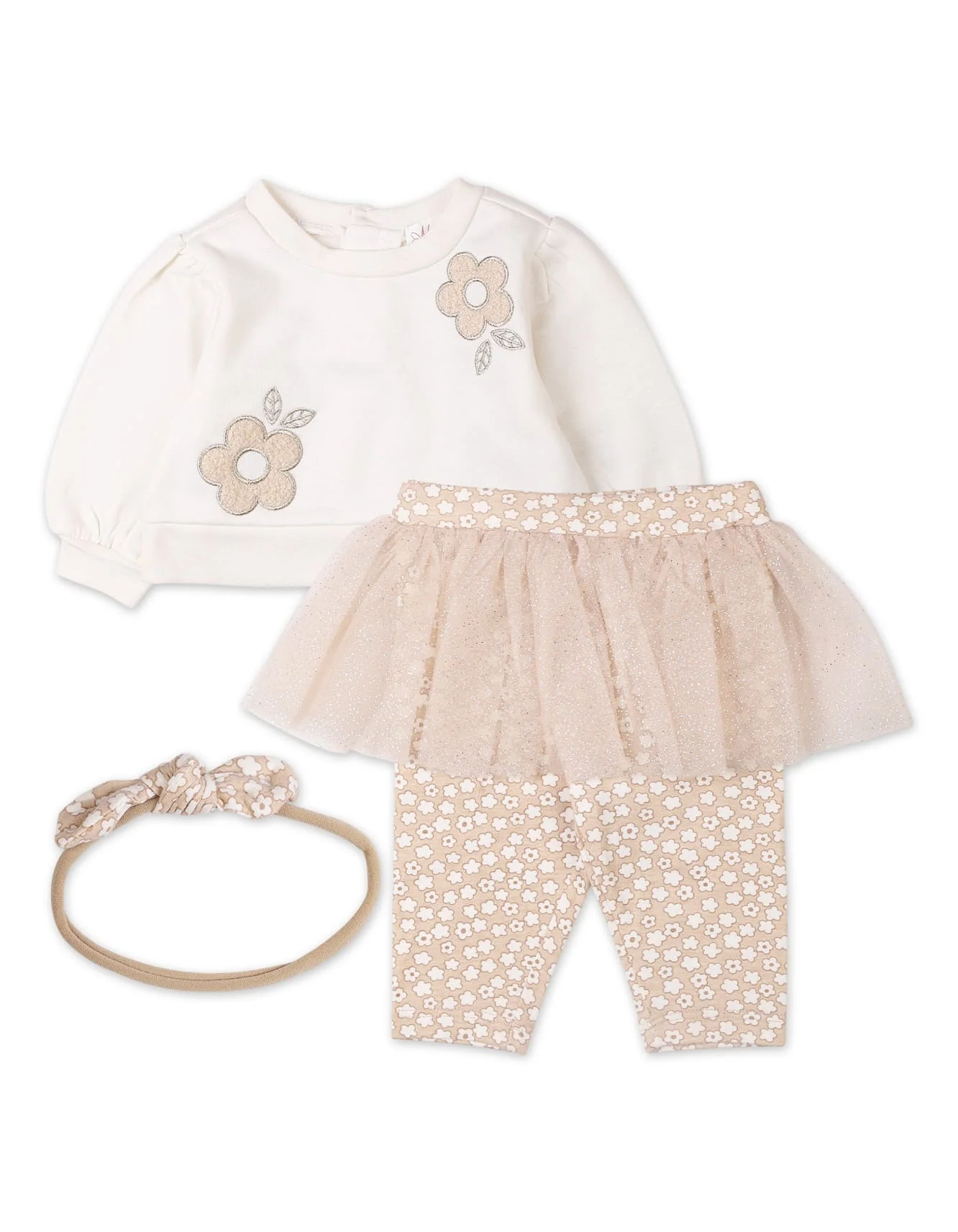 Baby Girls 3 Pieces Winter Suit Sets Bambies Floral Cream and Beige at Zubaidas