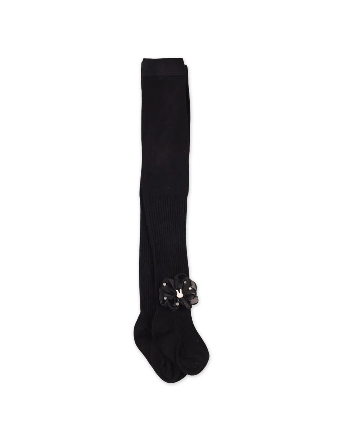 Baby Girls and Girls Leggings Bambies Ribbed Floral Black at Zubaidas