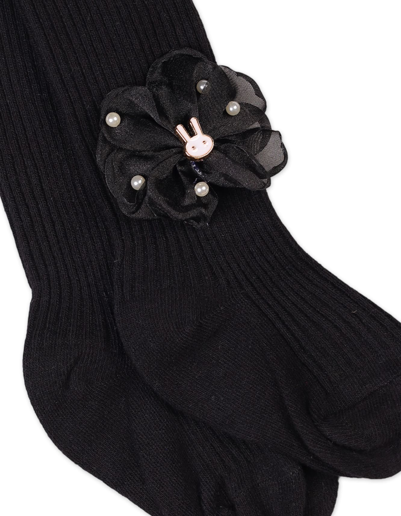 Baby Girls and Girls Leggings Bambies Ribbed Floral Black at Zubaidas - Image 2