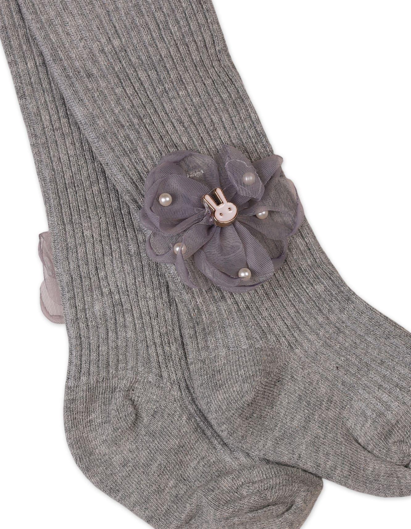 Baby Girls and Girls Leggings Bambies Ribbed Floral Grey at Zubaidas - Image 2