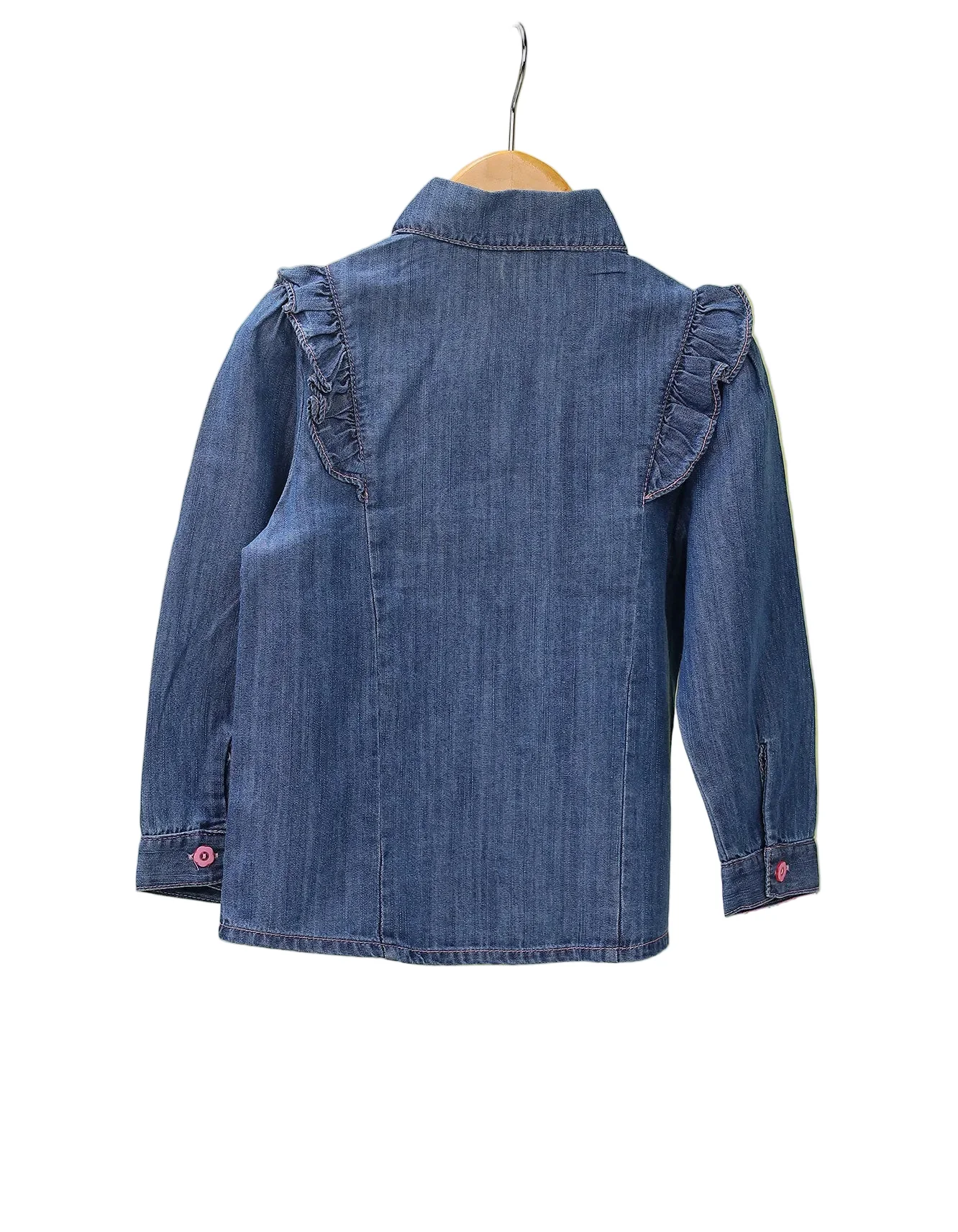 Baby Girls Denim Shirt Bambies Ruffle Shoulder at Zubaidas - Image 2
