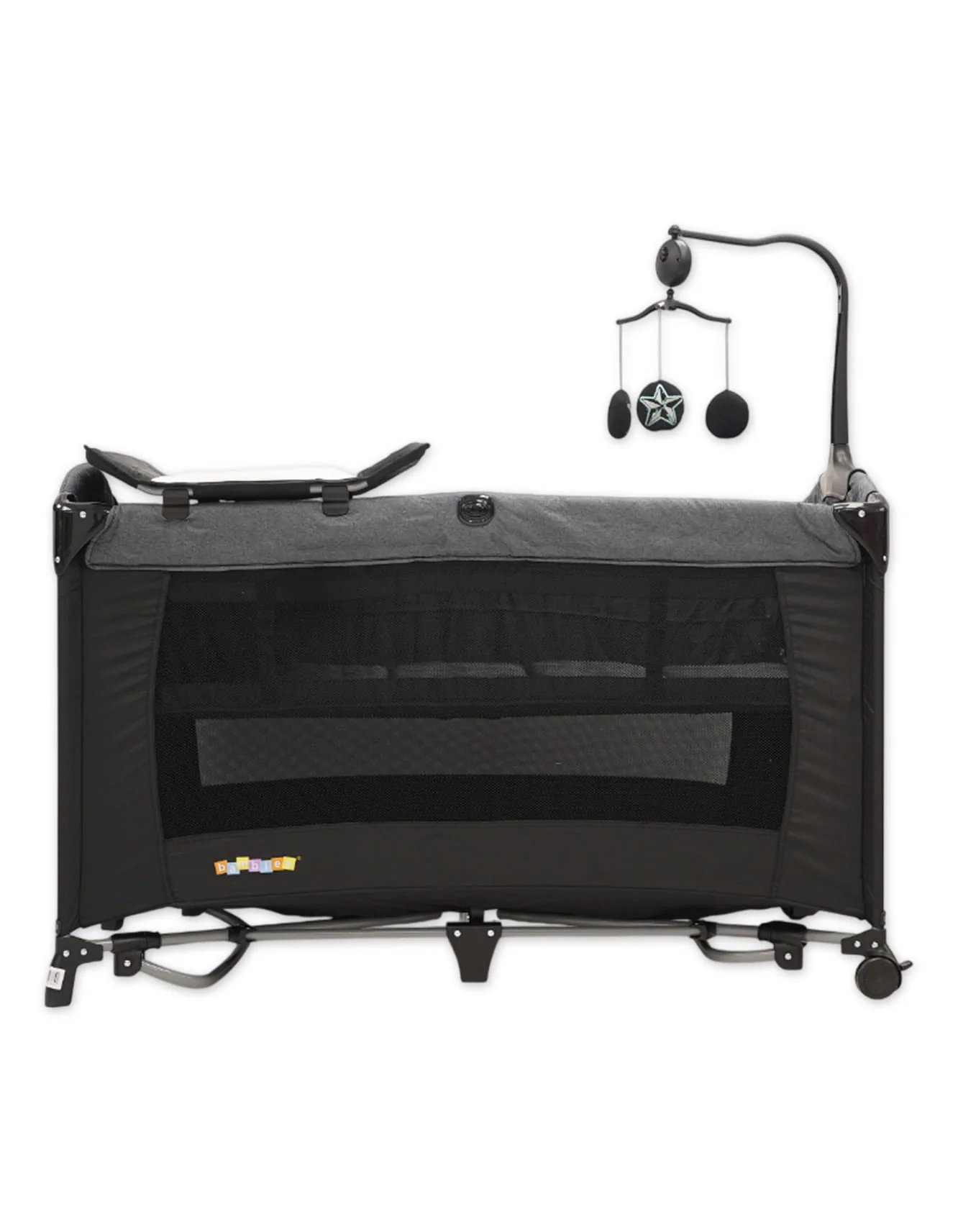 Bambies 3-in-1 Premium Travel Cots and Playard with Drop Side, Changing Station and Rocking Grey Edition at Zubaidas - Image 3