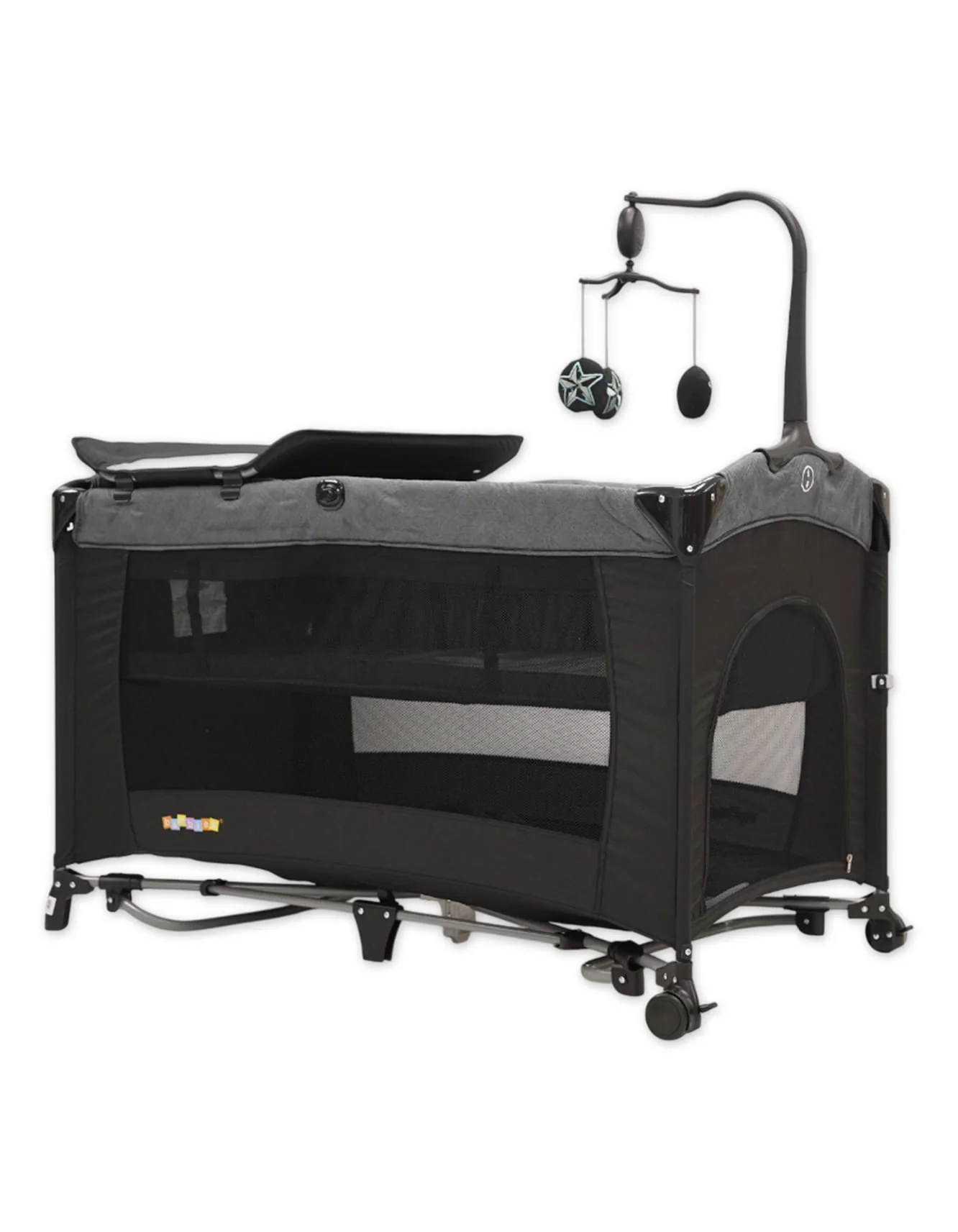 Bambies 3-in-1 Premium Travel Cots and Playard with Drop Side, Changing Station and Rocking Grey Edition at Zubaidas - Image 5