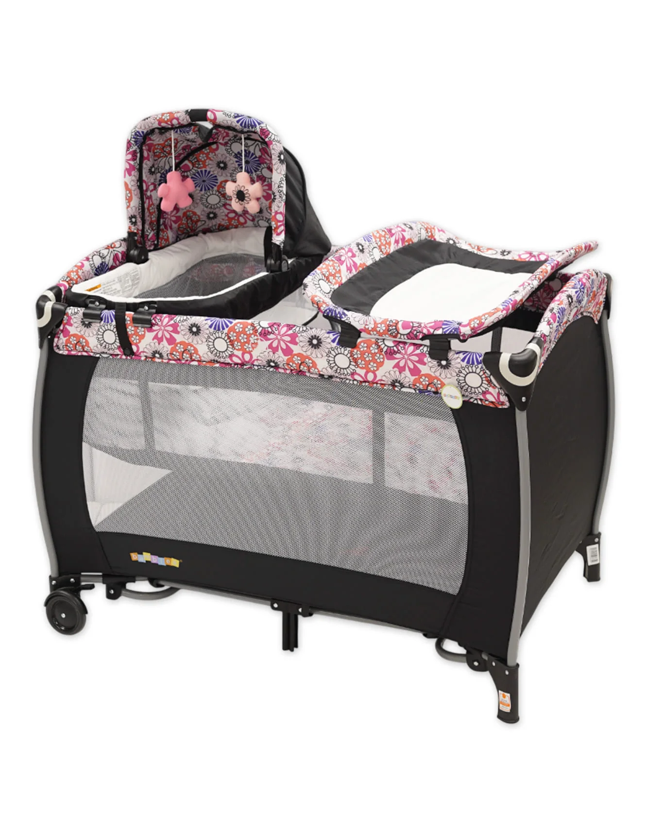 Bambies 4-in-1 Deluxe Travel Cots and Playards with Bassinet, Changing Station and Rocking Floral Theme at Zubaidas - Image 2