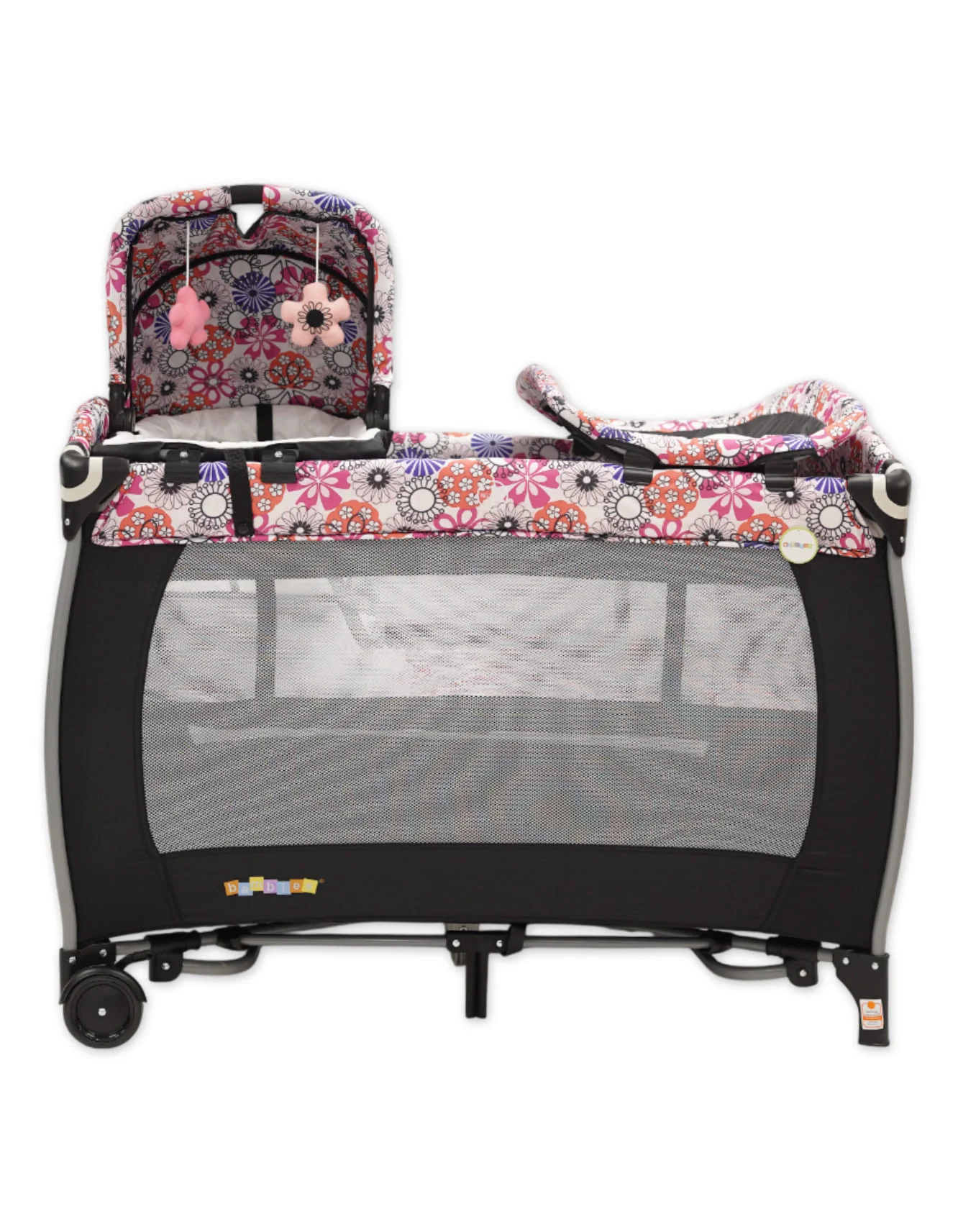 Bambies 4-in-1 Deluxe Travel Cots and Playards with Bassinet, Changing Station and Rocking Floral Theme at Zubaidas - Image 3