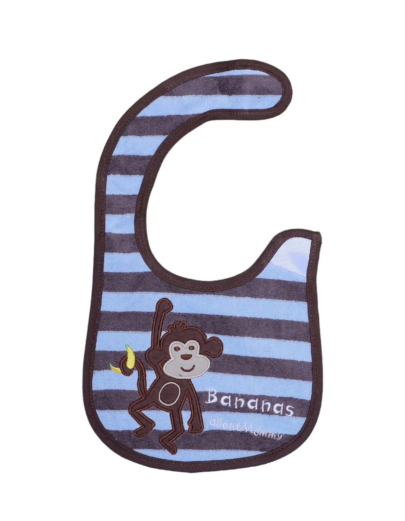 Zubaida's Bib Blue and Brown Stripped with Embroidered Monkey