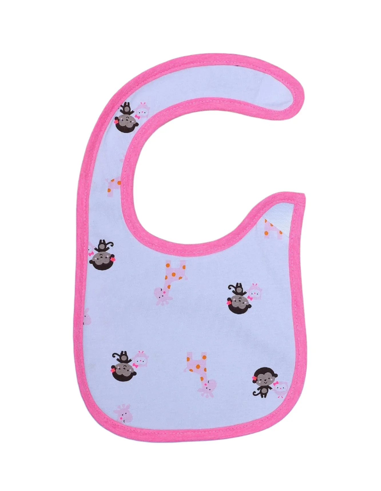 Zubaida's Bib Monkey and Giraffe Light Pink Border