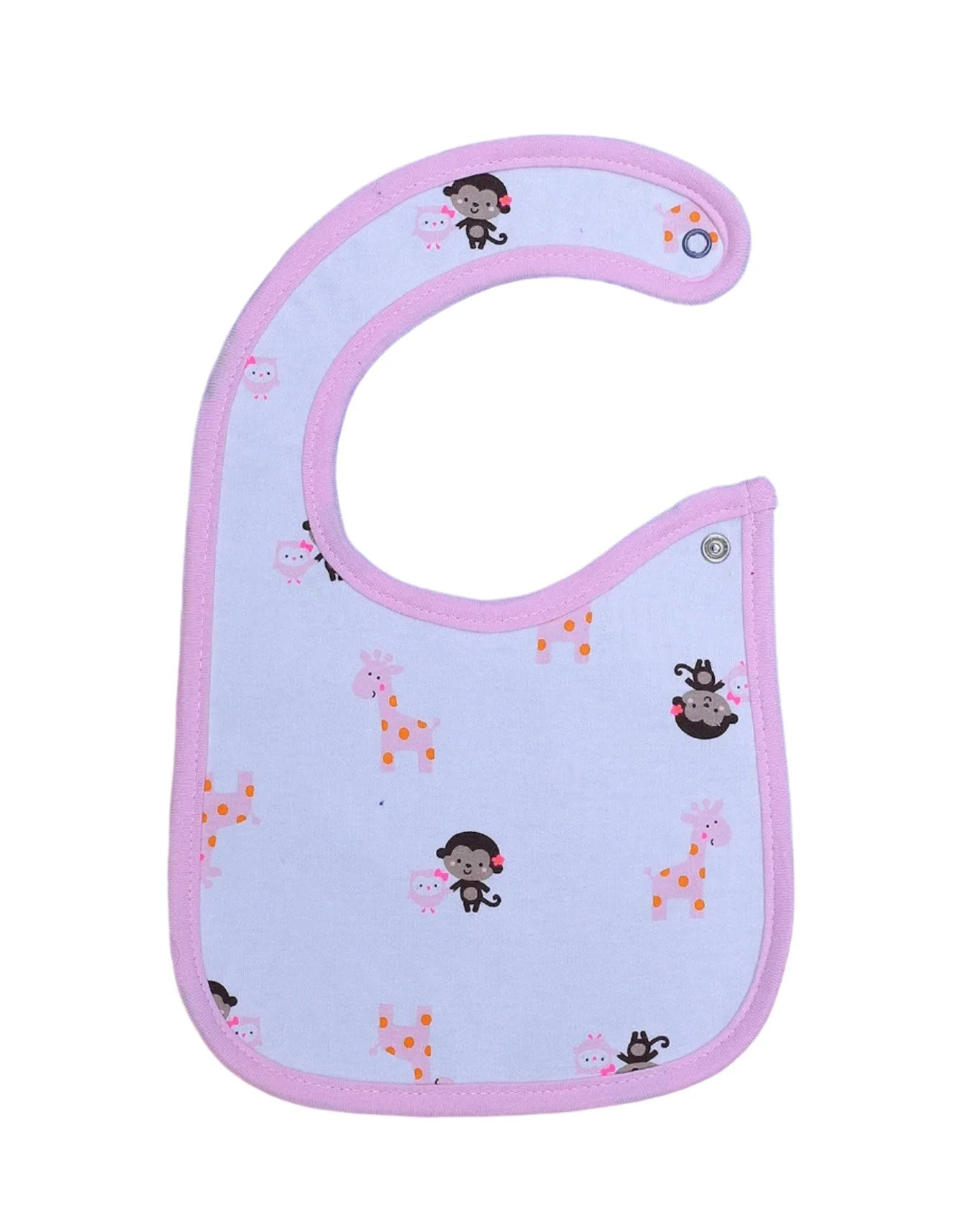 Zubaida's Bib Monkey and Giraffe Light Pink Border