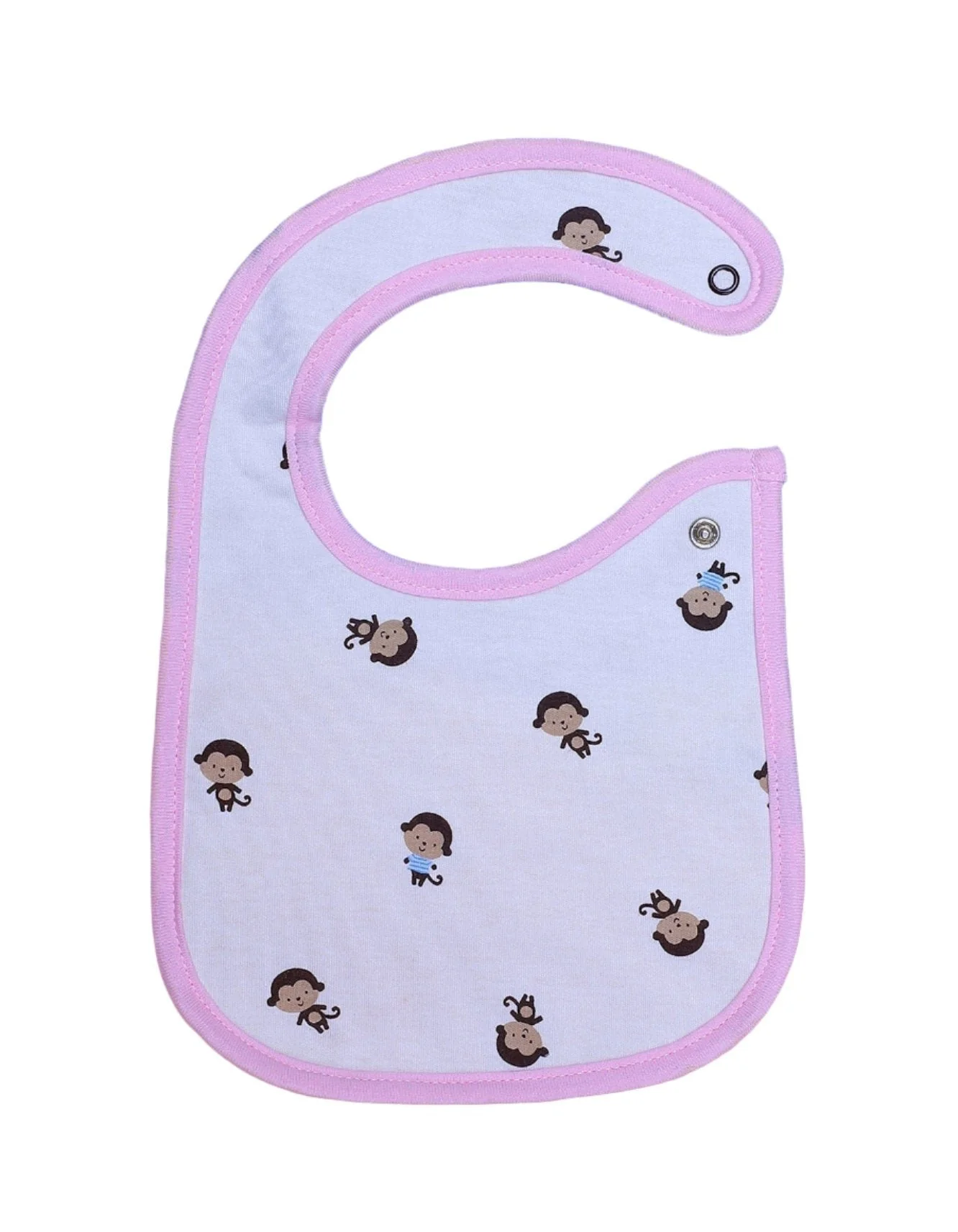 Zubaida's Bib White & Pink with Monkeys Theme