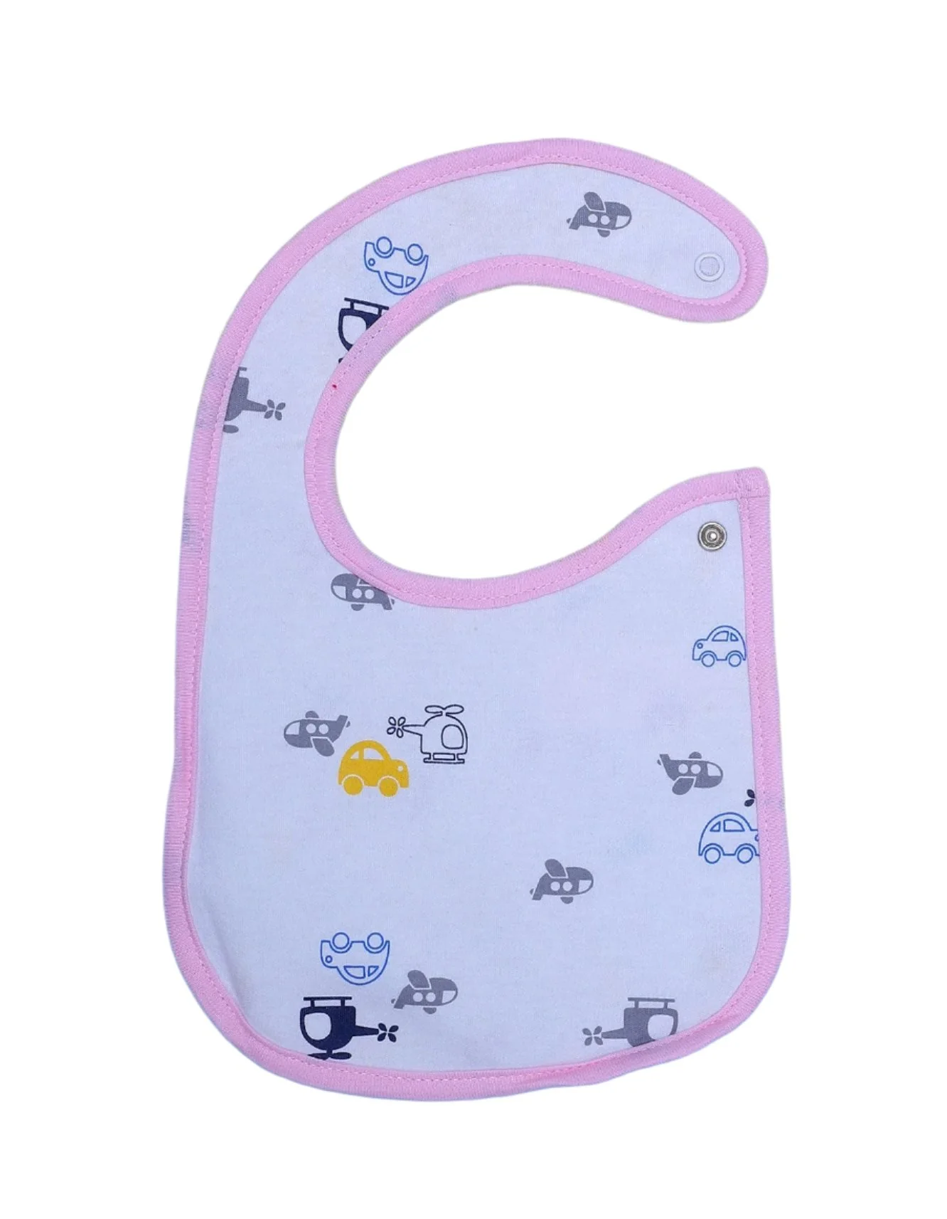 Zubaida's Bib White & Pink with Vehicles Theme
