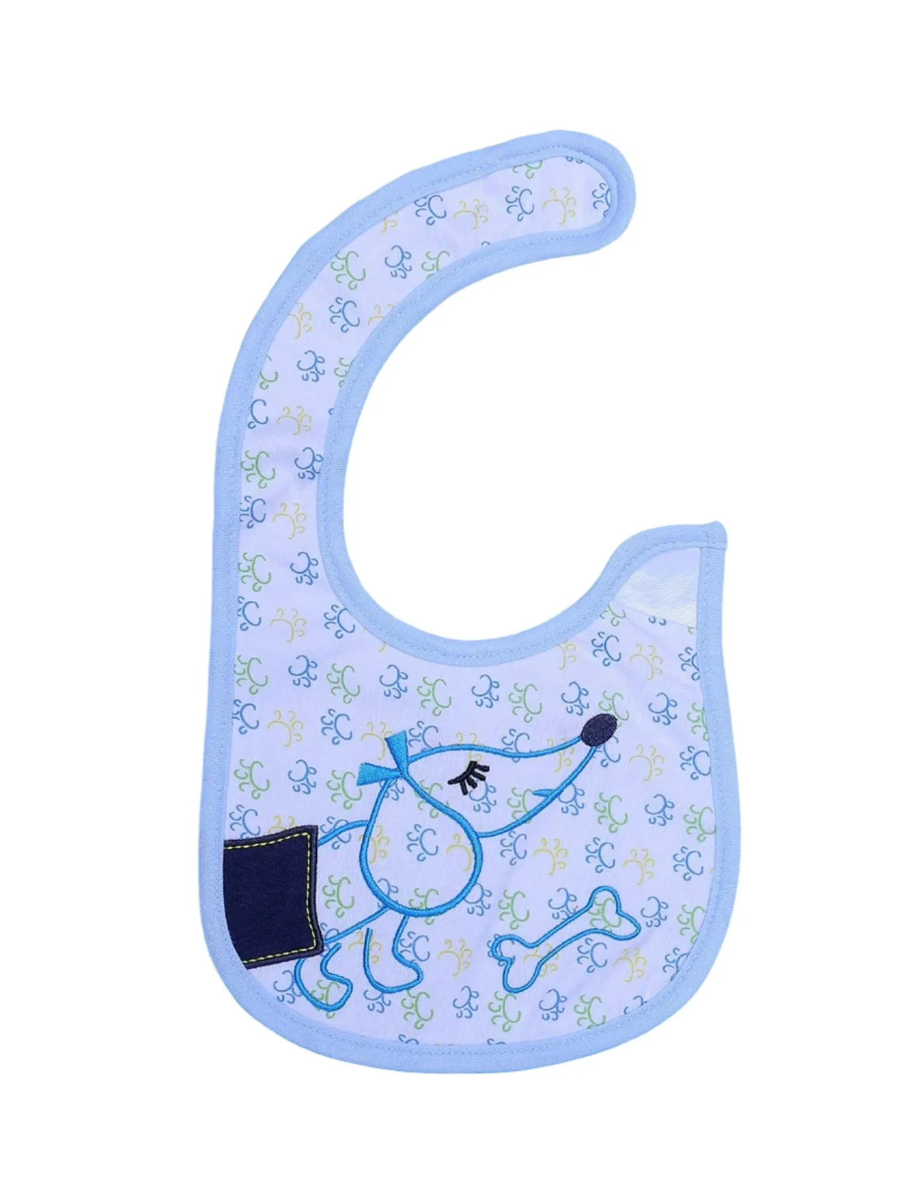 Zubaida's Bib White with Blue Embriodered Puppy