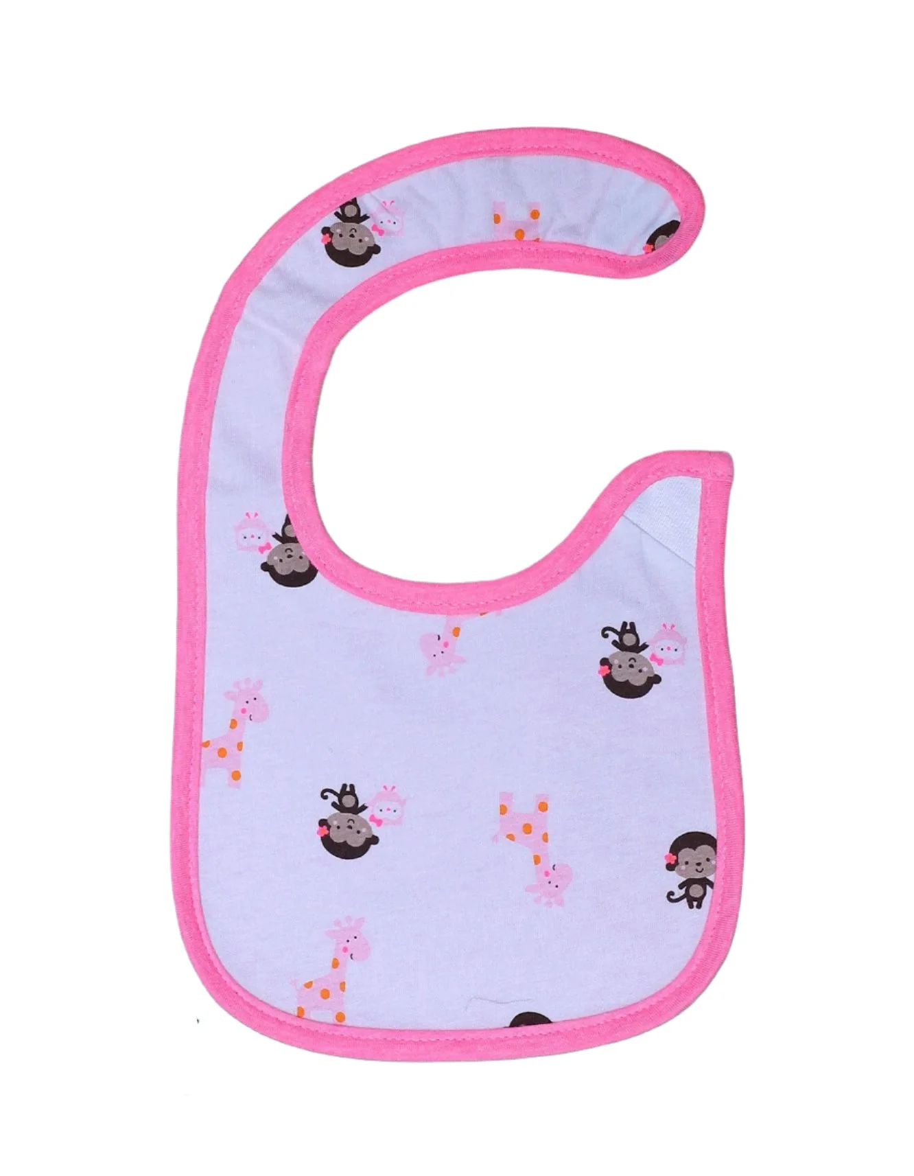 Zubaida's Bib White with Printed Monkey and Giraffe and Pink Back