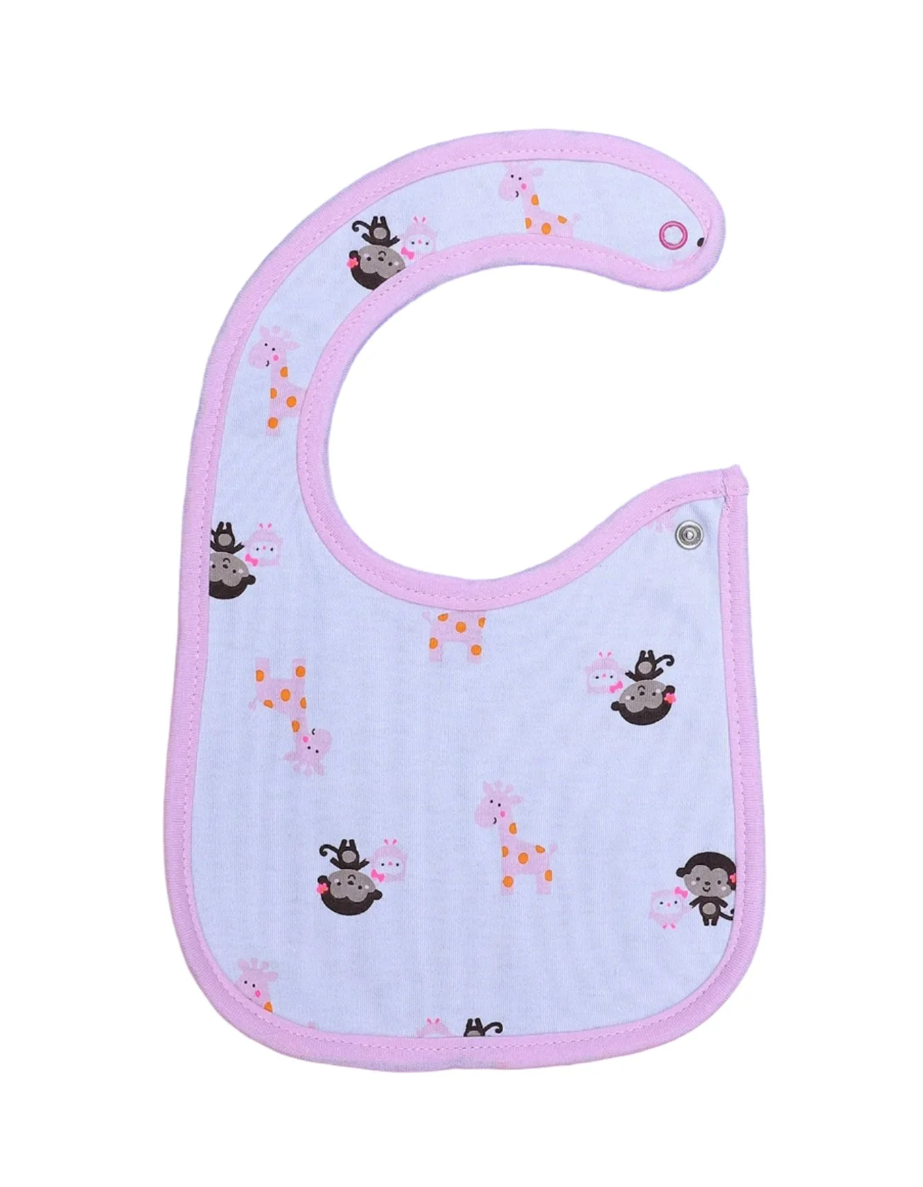Zubaida's Bib White with Printed Monkeys and Pink Giraffe