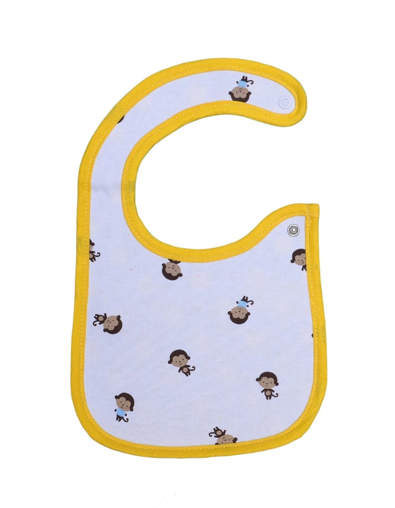 Zubaida's Bib White with Printed Monkeys and Yellow Border