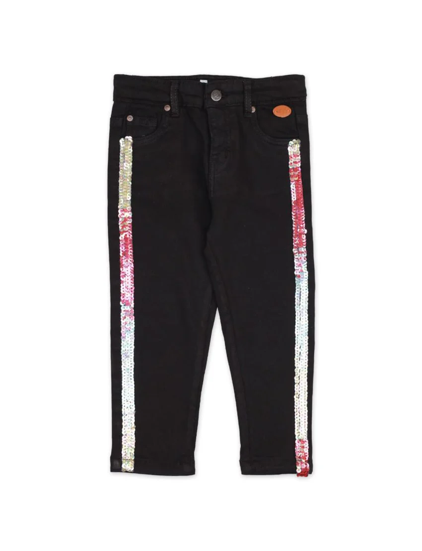 Zubaida's Black Denim Pants with Sequins Stripes for Girls