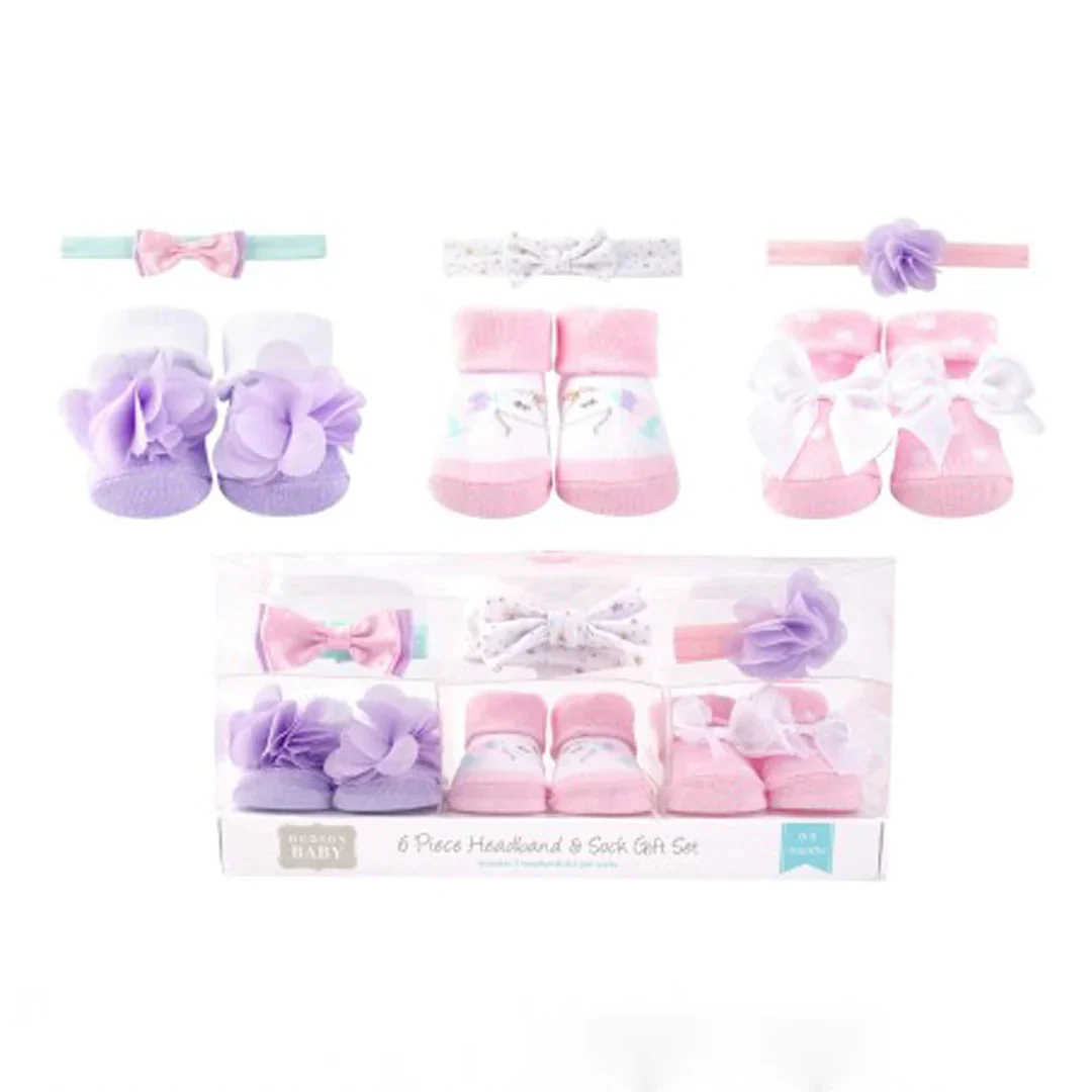 Zubaida's Adorable 6 Pcs Socks & Headbands Coordinated Set