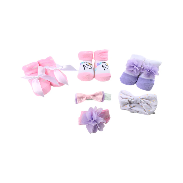 Zubaida's Adorable 6 Pcs Socks & Headbands Coordinated Set - Image 2