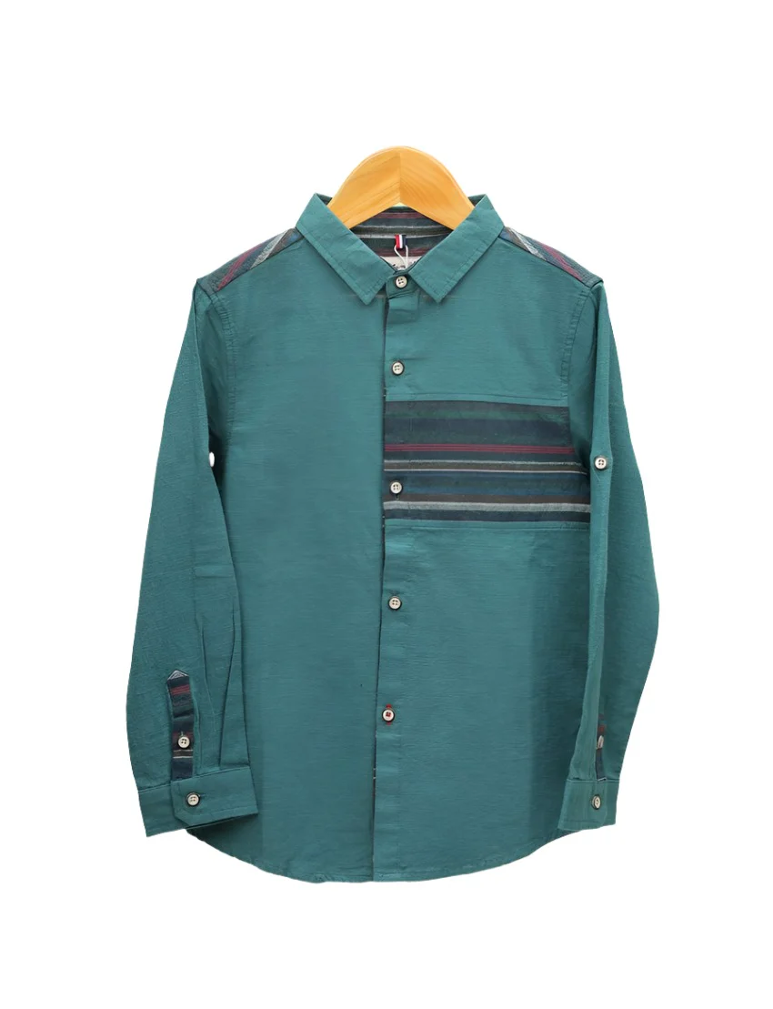 Boys Shirt Bambies® Dark Green Striped Accent at Zubaidas Official™ Pakistan