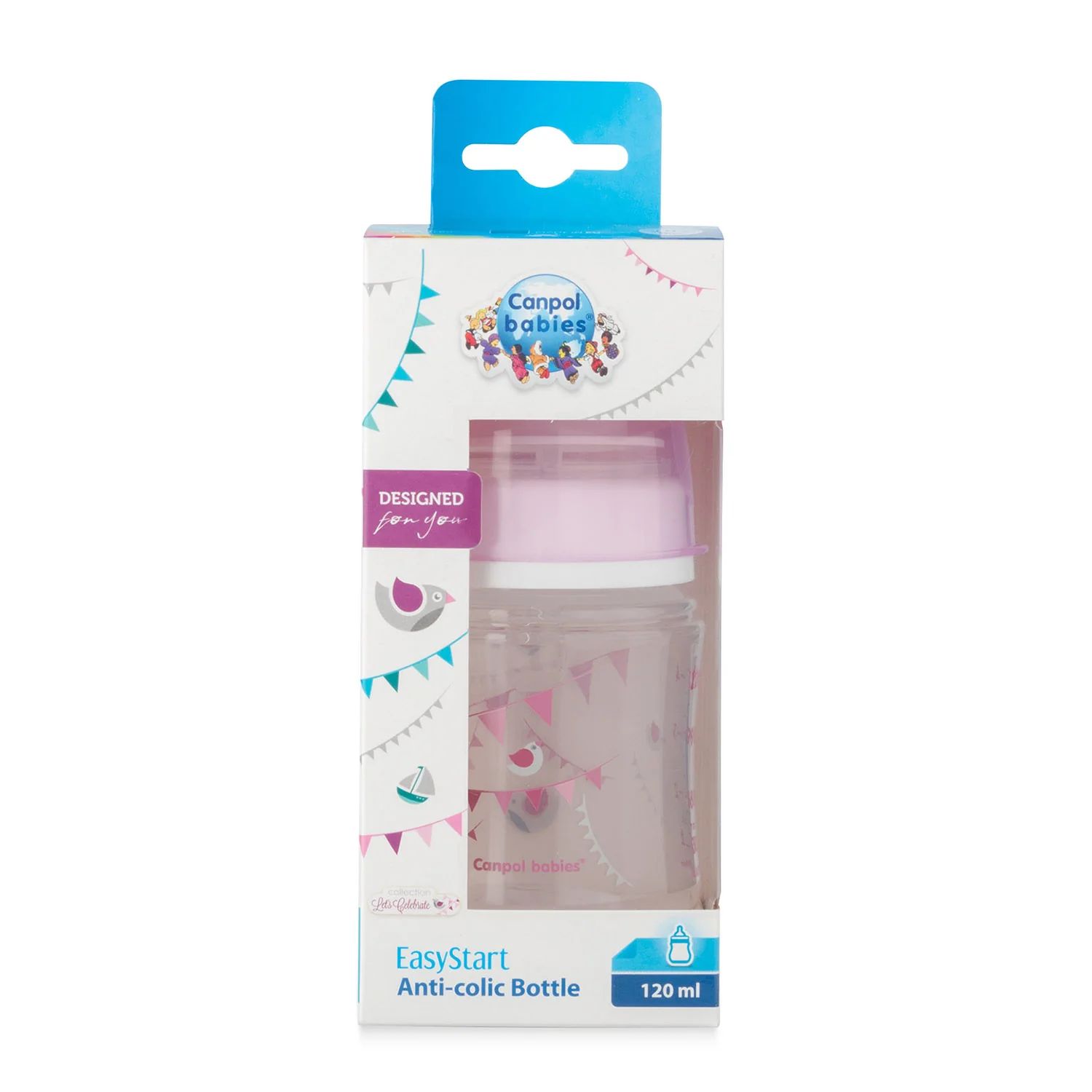 Canpol Babies Easy Start Anti colic Wide Neck Bottle 120 ML PP LET'S CELEBRATE pink 35/228 at Zubaidas Official™ - Image 2