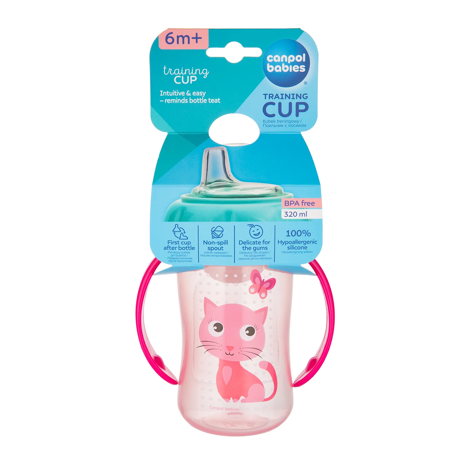 Canpol Babies Training Cup Silicon Spout 320 ML CUTE ANIMALS Pink 56/512 at Zubaidas Official™ - Image 4