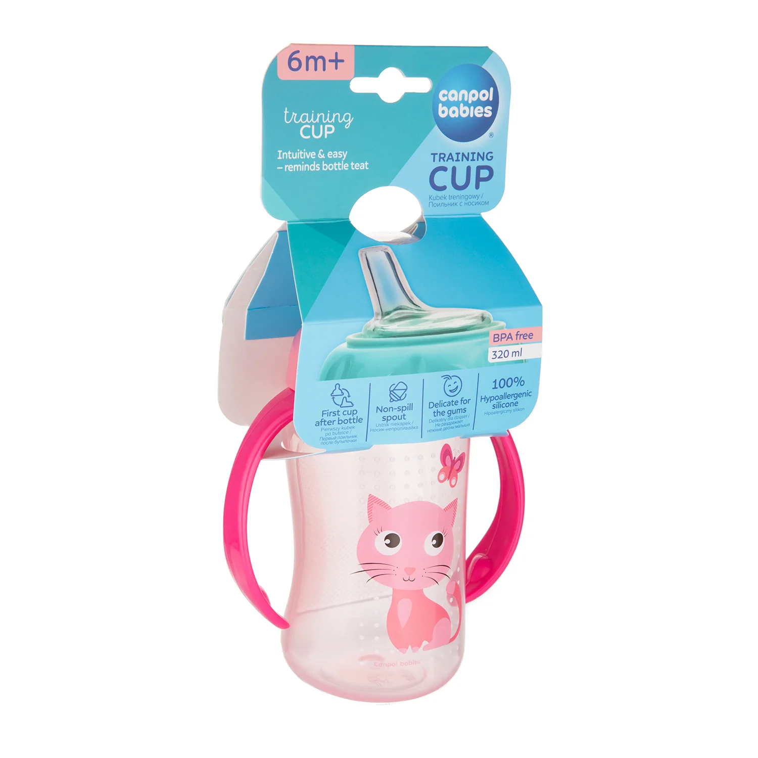 Canpol Babies Training Cup Silicon Spout 320 ML CUTE ANIMALS Pink 56/512 at Zubaidas Official™ - Image 5