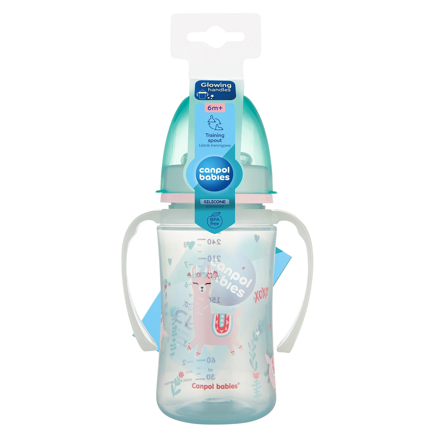 Canpol babies Training Cup with Glowing Handles PP Easy Start 240 ML Exotic Animals Green 35/208 at Zubaidas Official™ - Image 2
