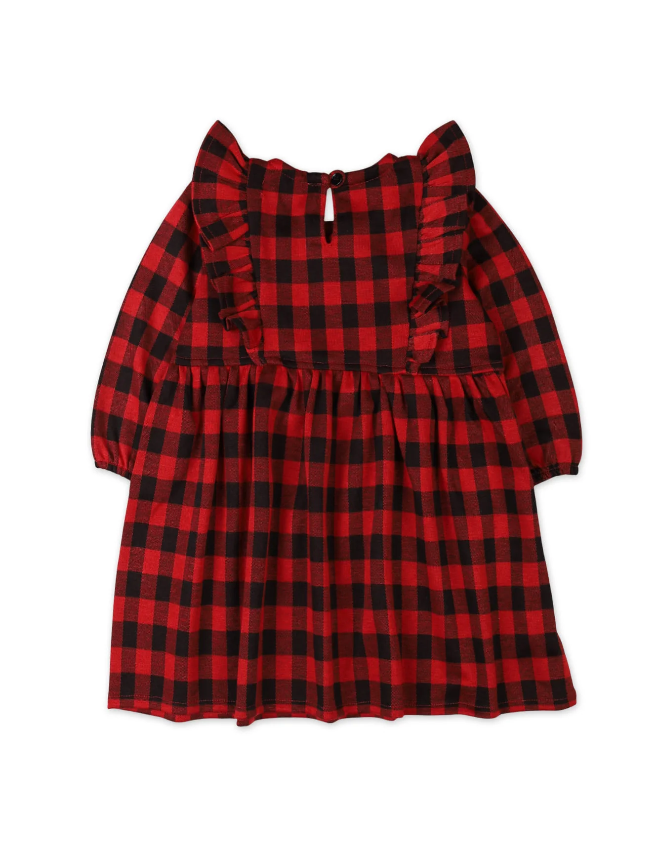Girls Casual Dress Bambies Ruffle Shoulder Plaid Red and Black at Zubaidas - Image 3