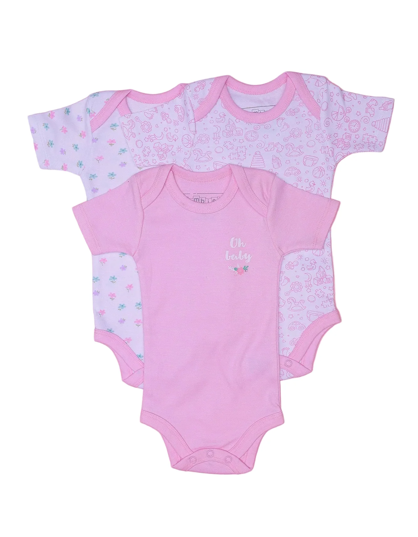 Infant Baby Girls Body Suits Pack of 3 Bambies Floral Pink at Zubaidas