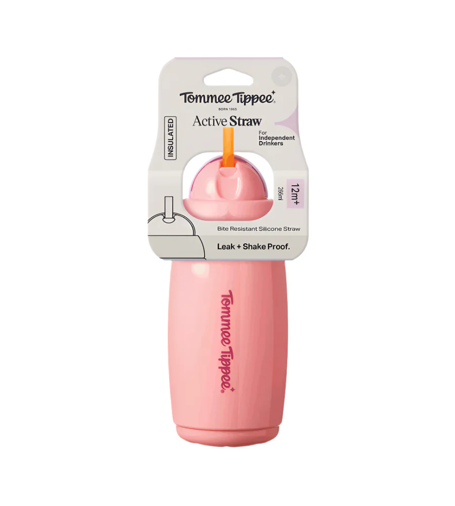 Insulated Sporty Spout and Straw Cup Tommee Tippee 12M+ 266ml Pink 448017 at Zubaidas - Image 2