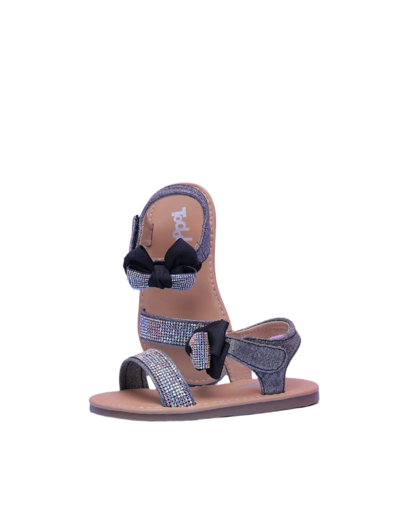 Zubaida's Sandals Adorable Bow Sparkling Rhinestone Strap Silver
