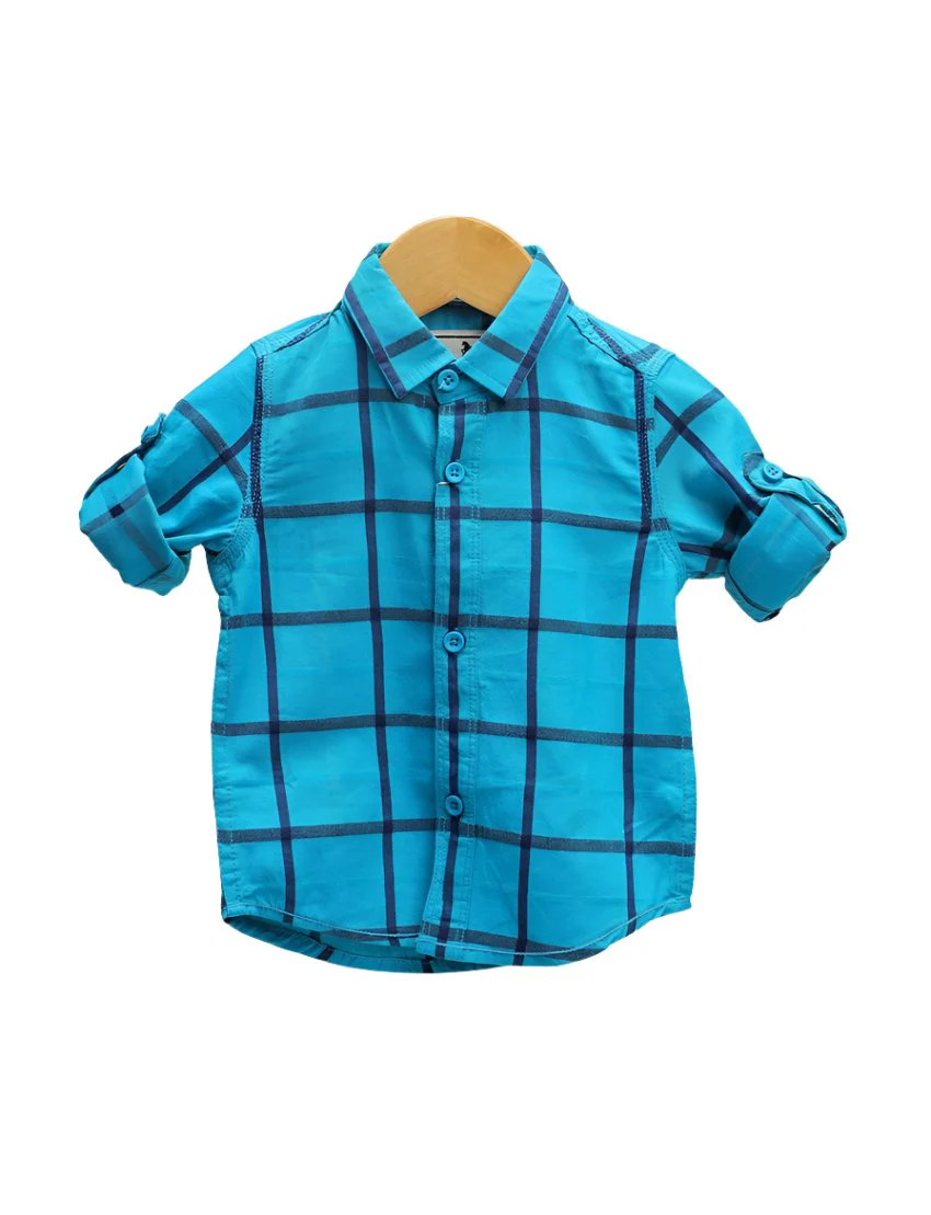 Zubaida's Shirt Electric Blue With Checkered Pattern For Boys - Image 2
