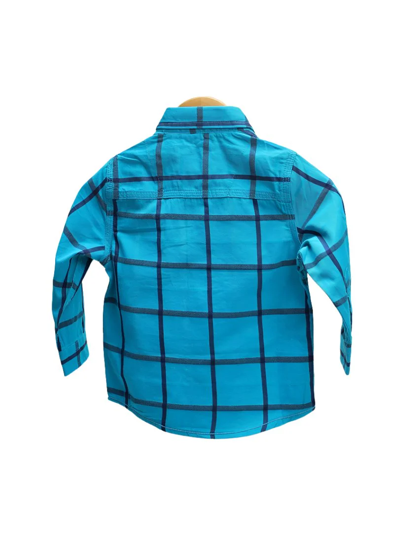 Zubaida's Shirt Electric Blue With Checkered Pattern For Boys - Image 3