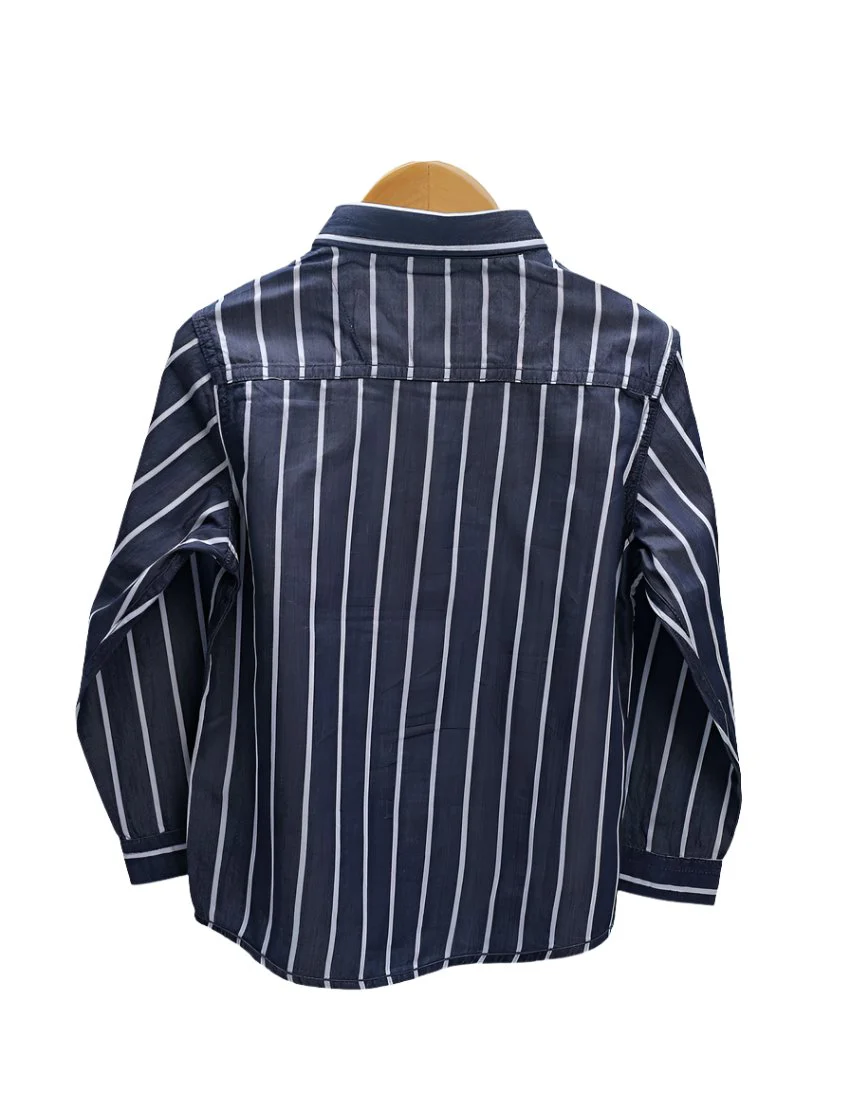 Zubaida's Shirt Navy Blue with White Stripes for Boys - Image 3