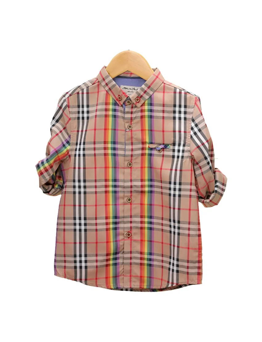 Shirt Peach with Multi Check Print for Boys - Image 3