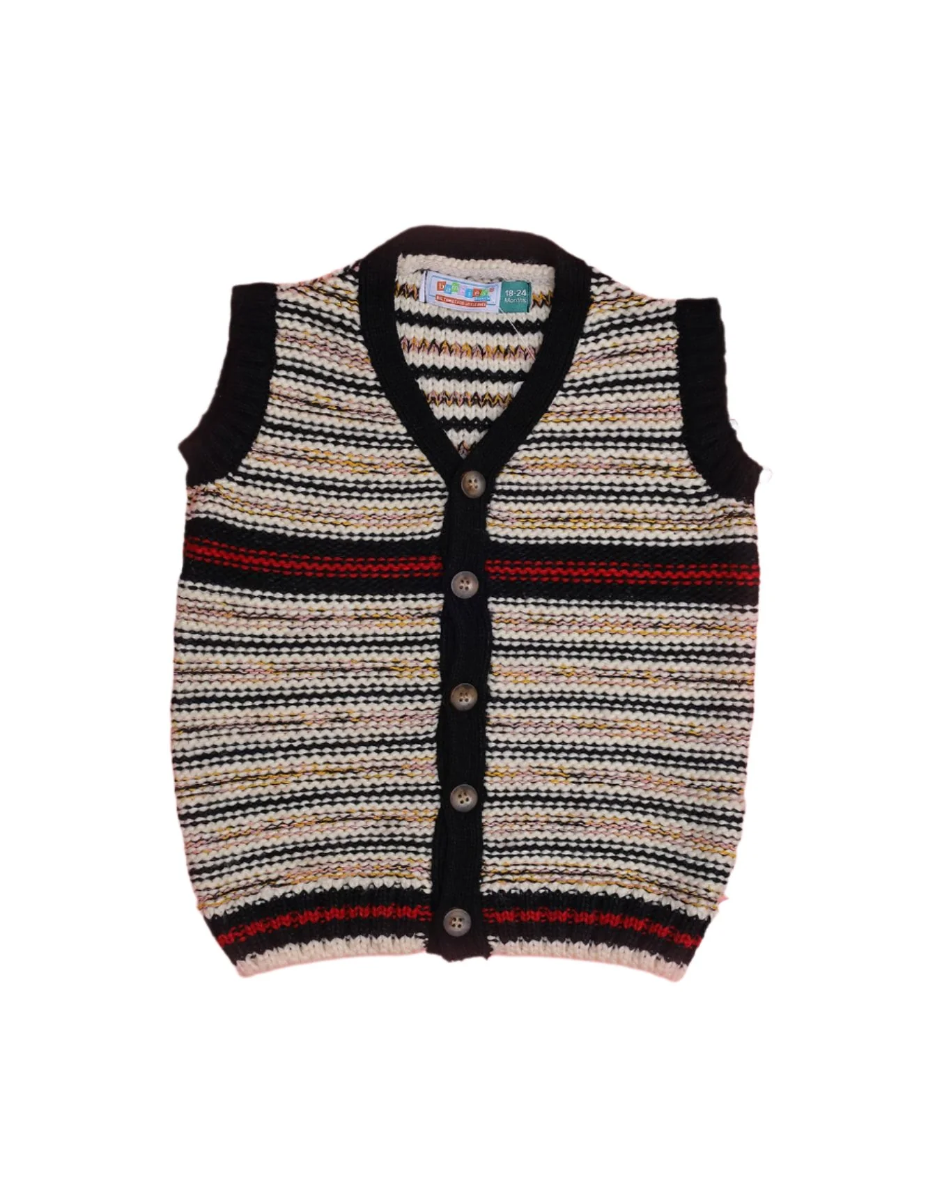 Zubaida's Sleeveless Sweater Beige Yellow and Black Stripes