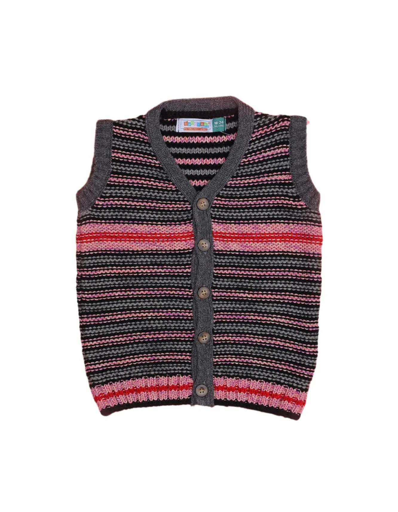 Zubaida's Sleeveless Sweater Charcoal Gray and Navy Pink Stripes