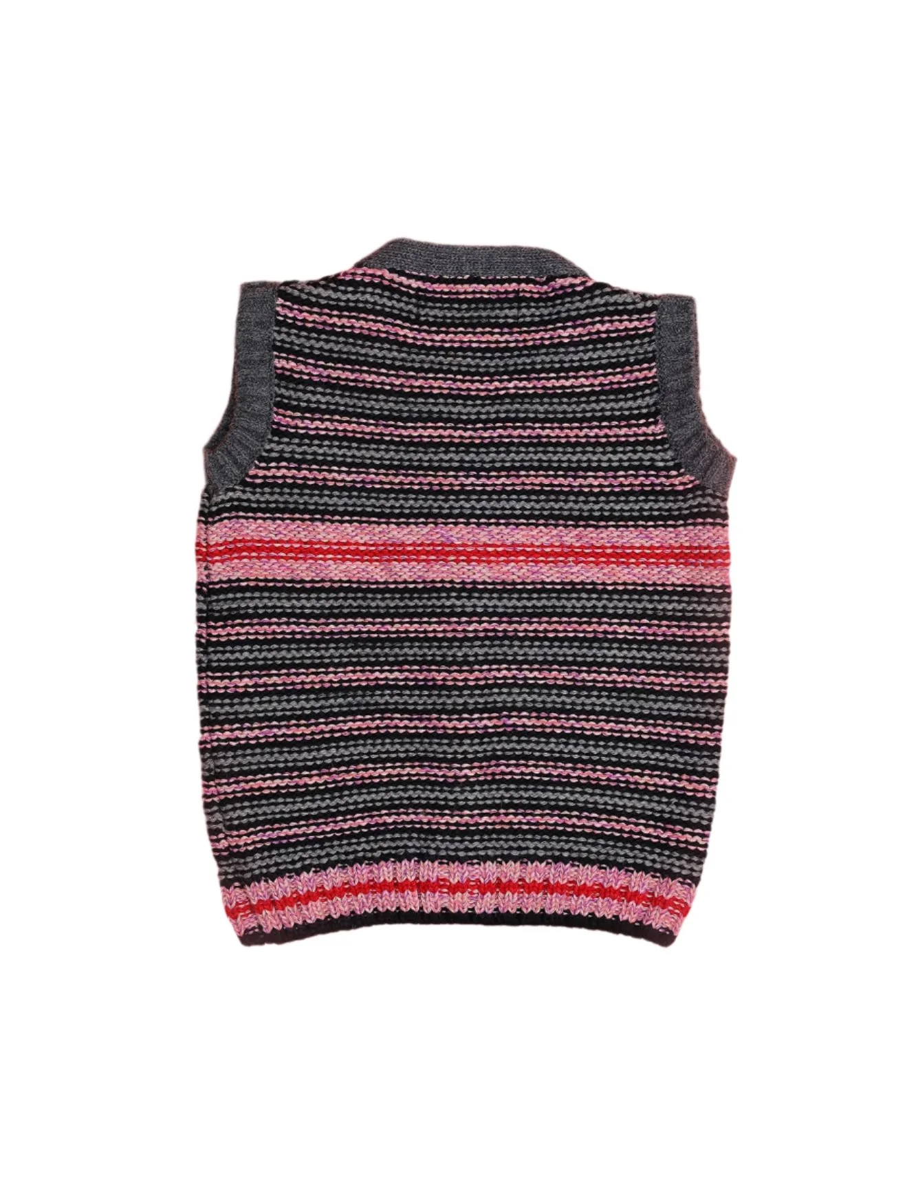 Zubaida's Sleeveless Sweater Charcoal Gray and Navy Pink Stripes - Image 2