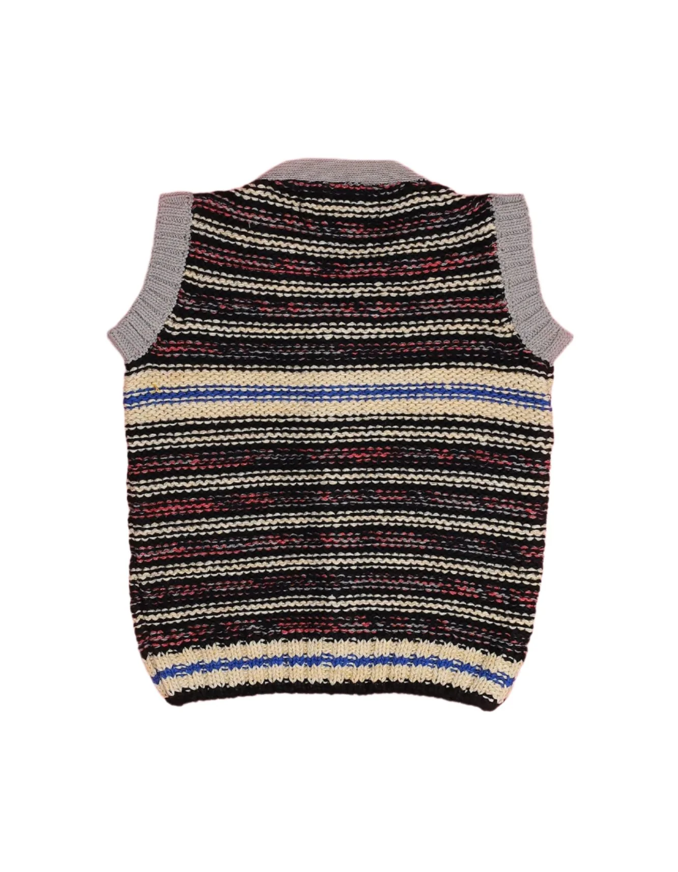 Zubaida's Sleeveless Sweater Gray Cream and Beige Stripes - Image 2