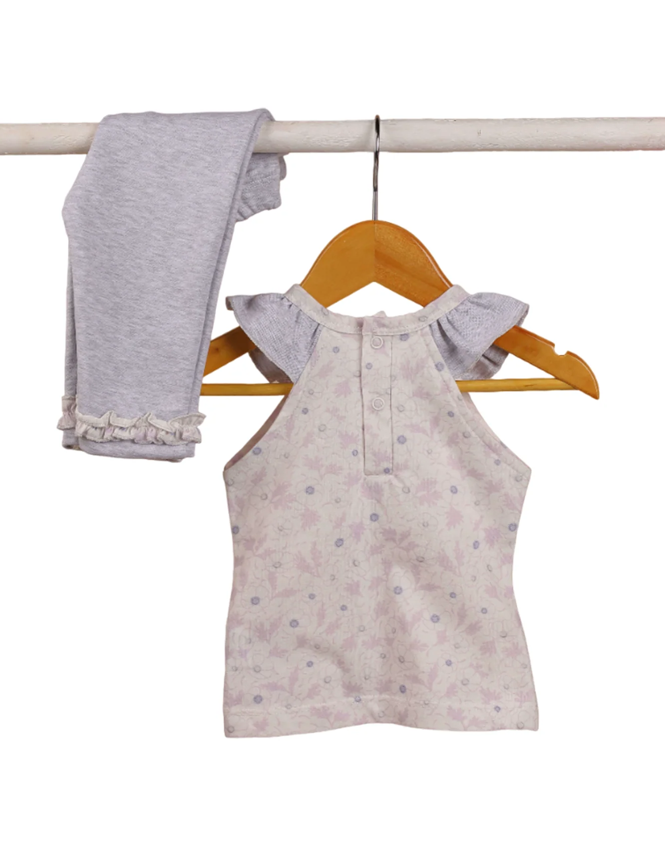 Zubaida's Suit Set Light Grey & White with Floral Print for Girls - Image 2