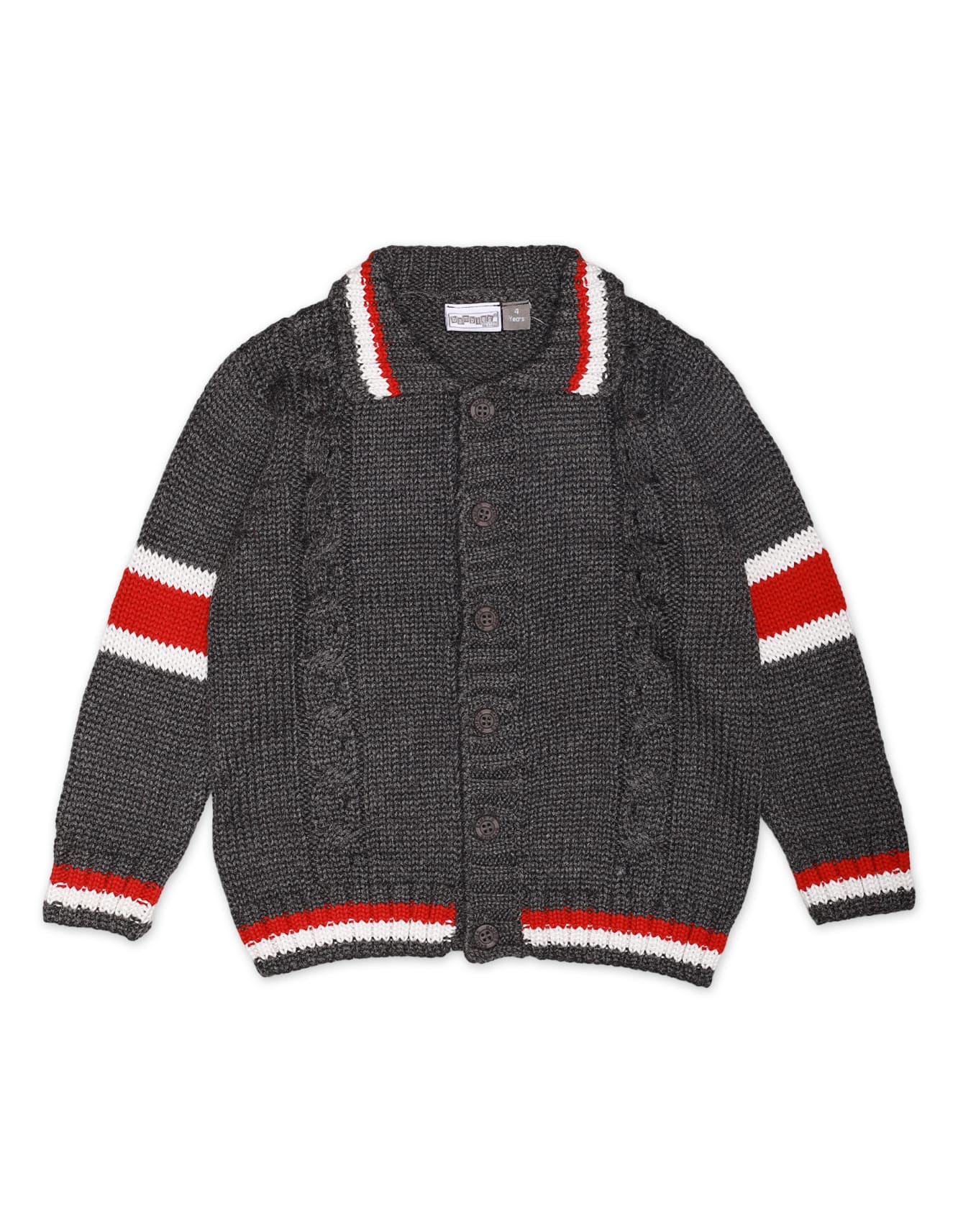 Zubaida's Sweater Front Button Charcoal Base Stripes Toddler - Image 2