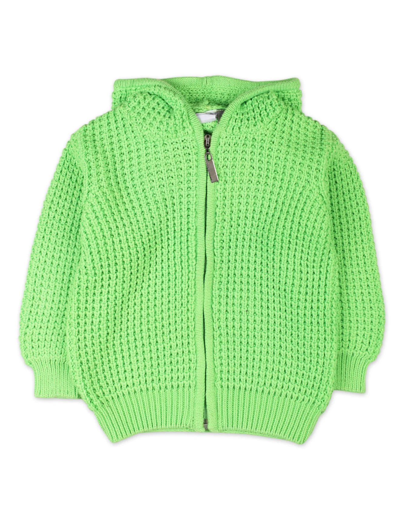 Sweater Hooded Knitted Front Zip Bambies Neon Green at Zubaidas