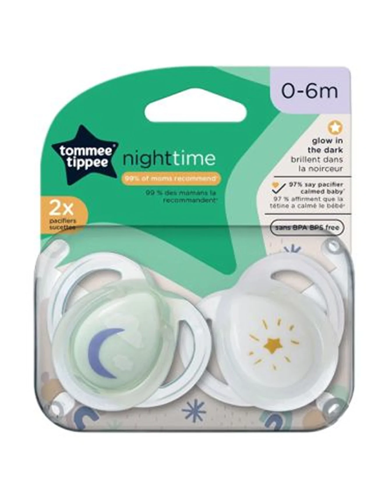 Tommee Tippee 0-6 M Night Time Pacifier Pack of 2 TT533465 at Zubaidas Official™ - Image 2