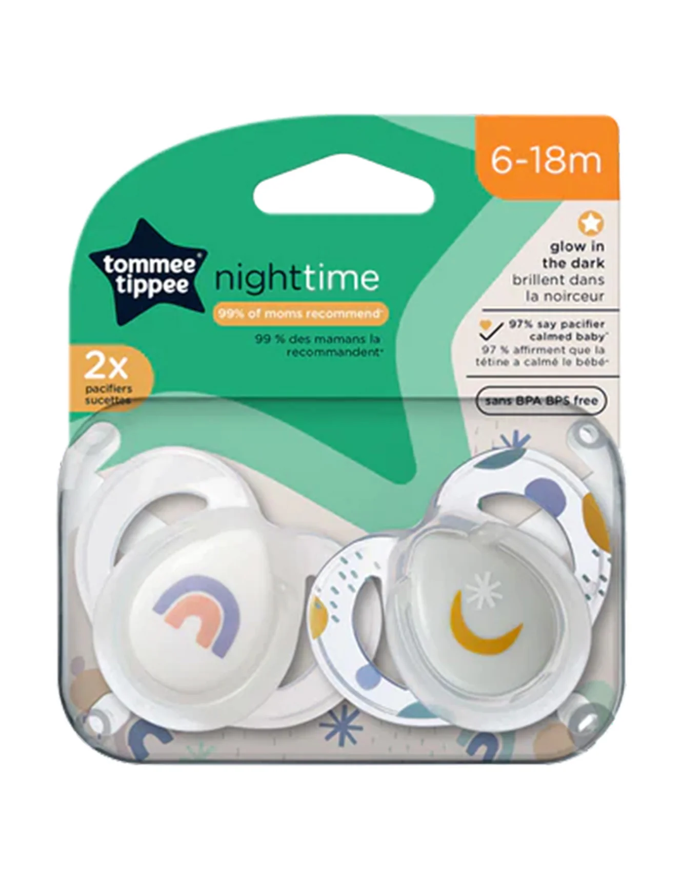 Tommee Tippee 6-18 M Night Time Pacifier Pack of 2 TT 533469 at Zubaidas Official™ - Image 2