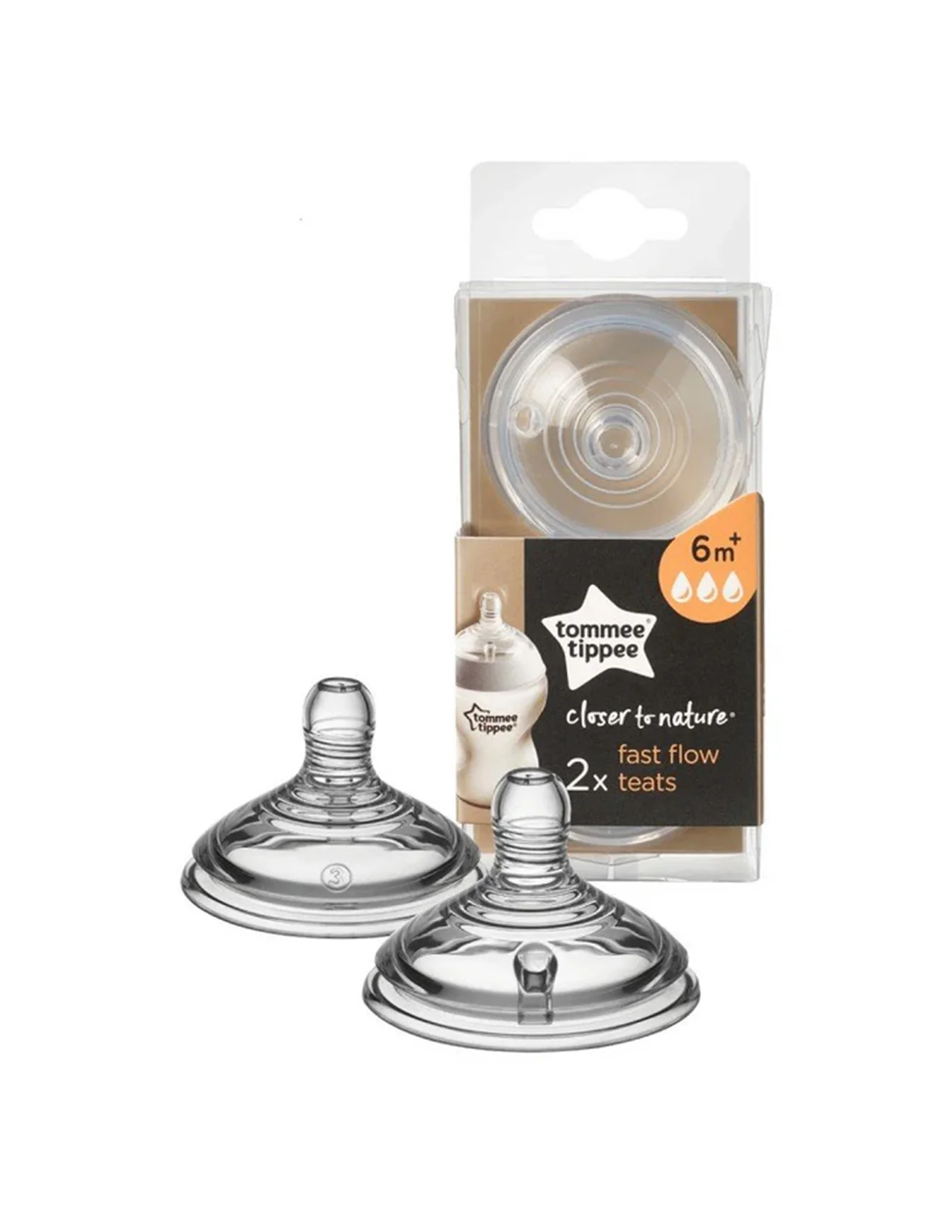Tommee Tippee Closer to Nature Fast Flow Silicone Wide Neck Teats Pack of 2 TT 421124 at Zubaidas Official™