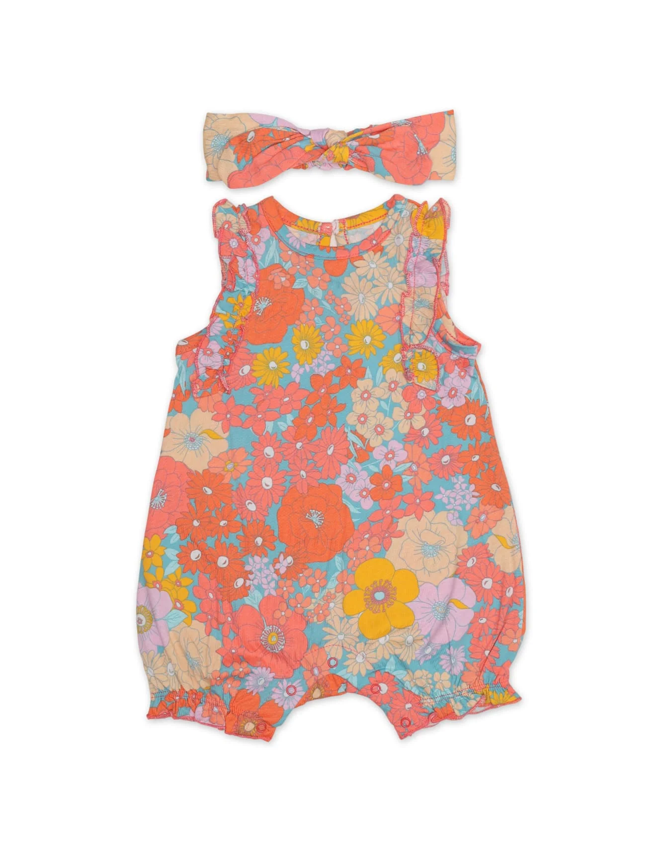 Zubaida's Sleeveless Floral Romper with a coordinating Headband