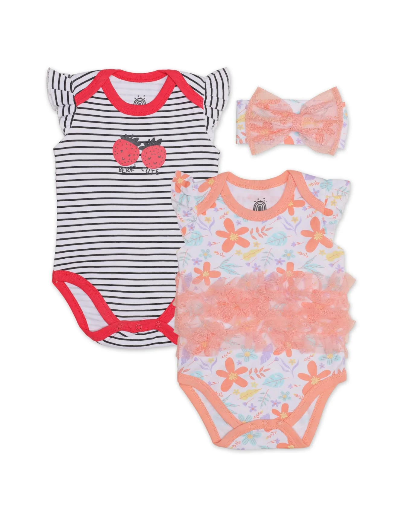Zubaida's Floral & Fruity 3 Pcs Bodysuit Set with a coordinating Headband
